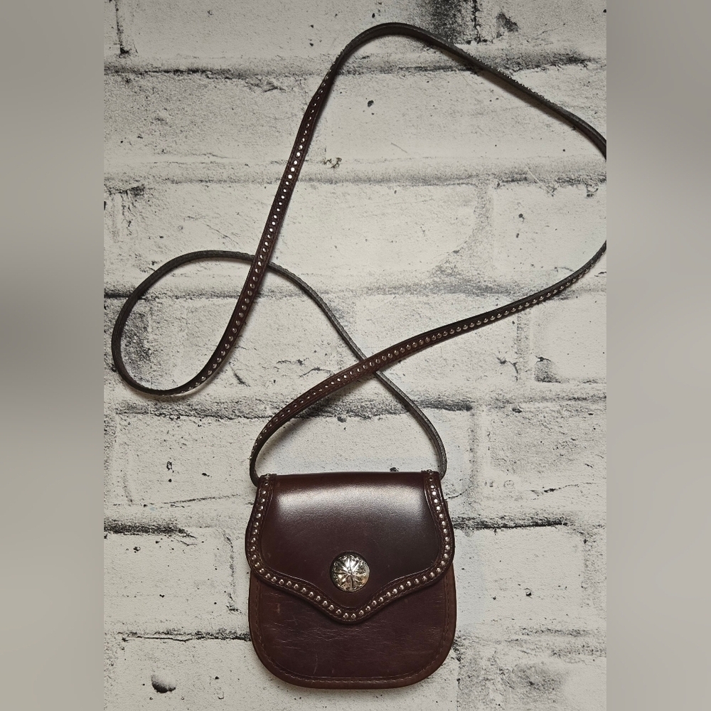 Brighton Leather Crossbody Bag Brown Concho Stud Western Boho